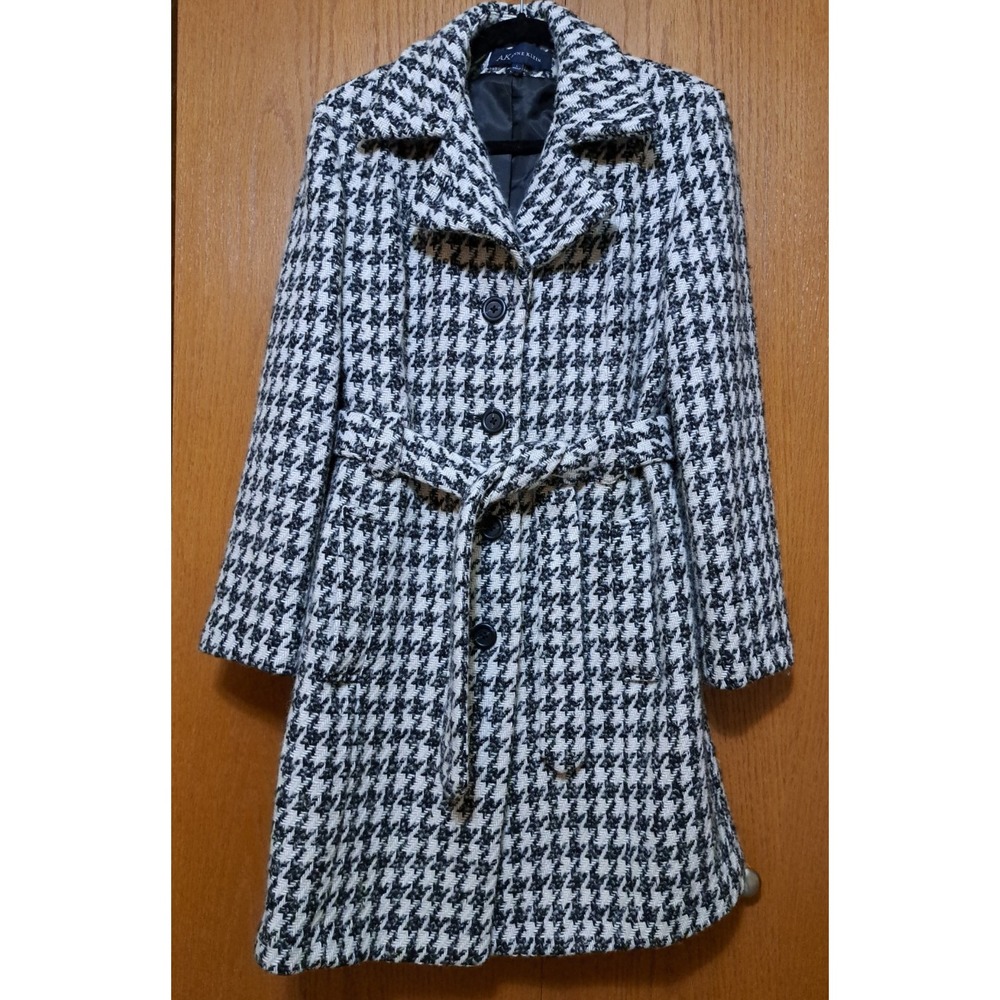 Anne Klein Womens L Wool Blend Pea Coat Jacket White Black Double Breasted Large